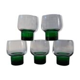 Set of 5 colored green foot glasses 60s