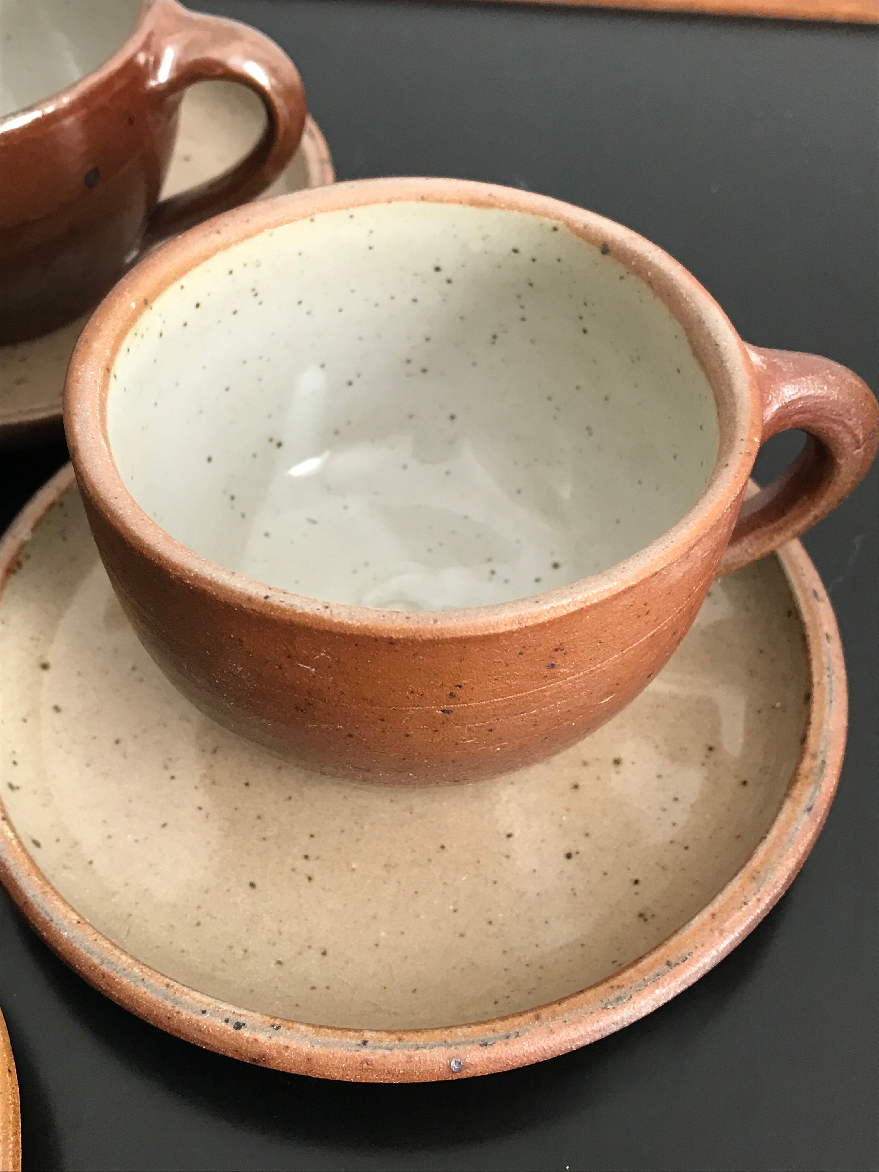 Coffee cups and under cups in gres vintage 1970s - set of 4 cups and under cup