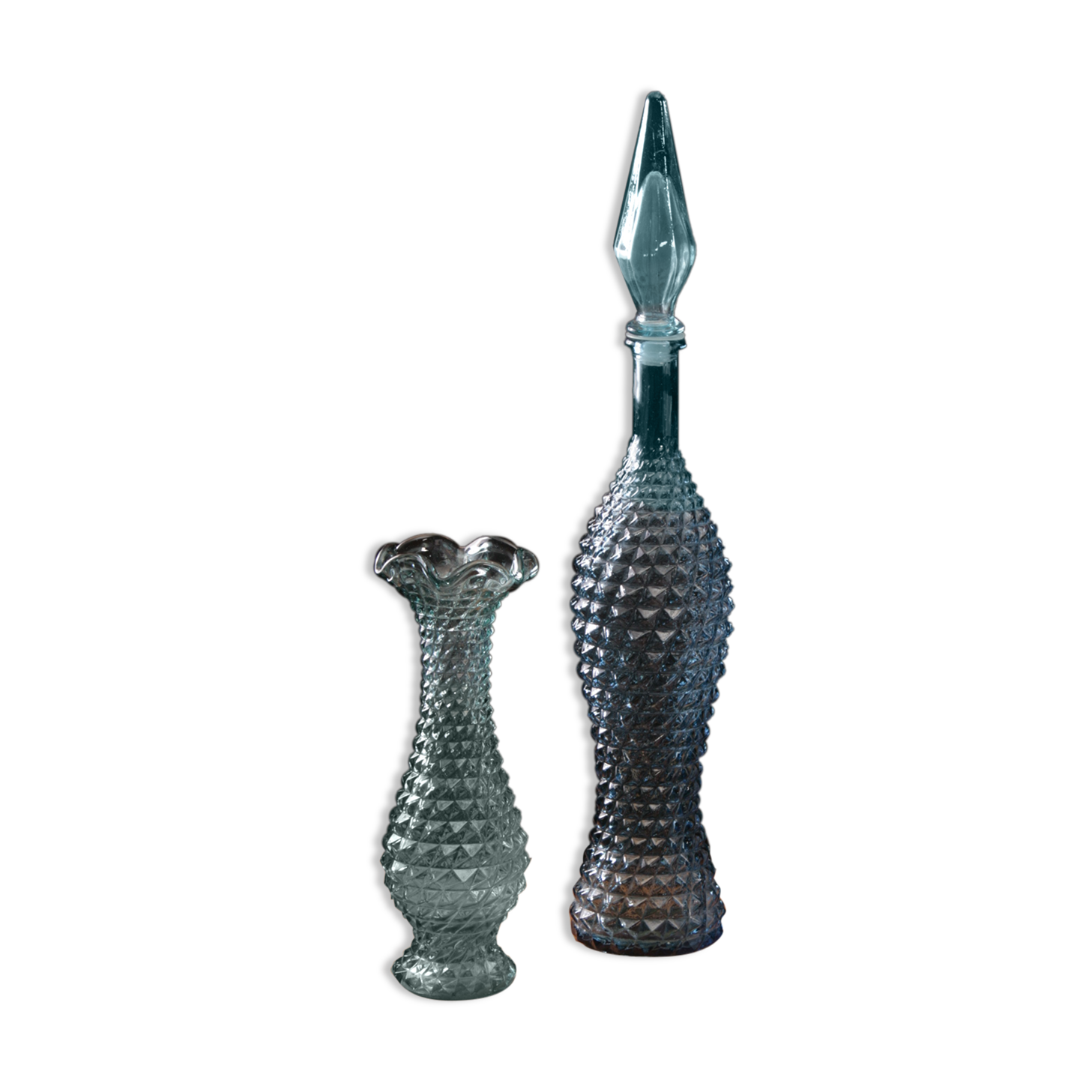 Italian glass carafe and matching vase