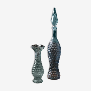 Italian glass carafe and matching vase