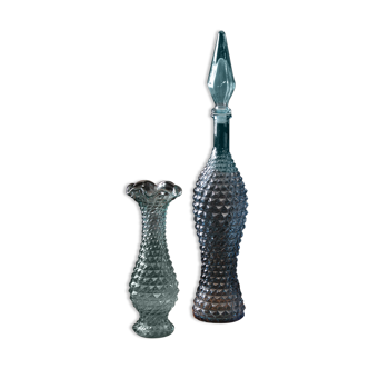 Italian glass carafe and matching vase
