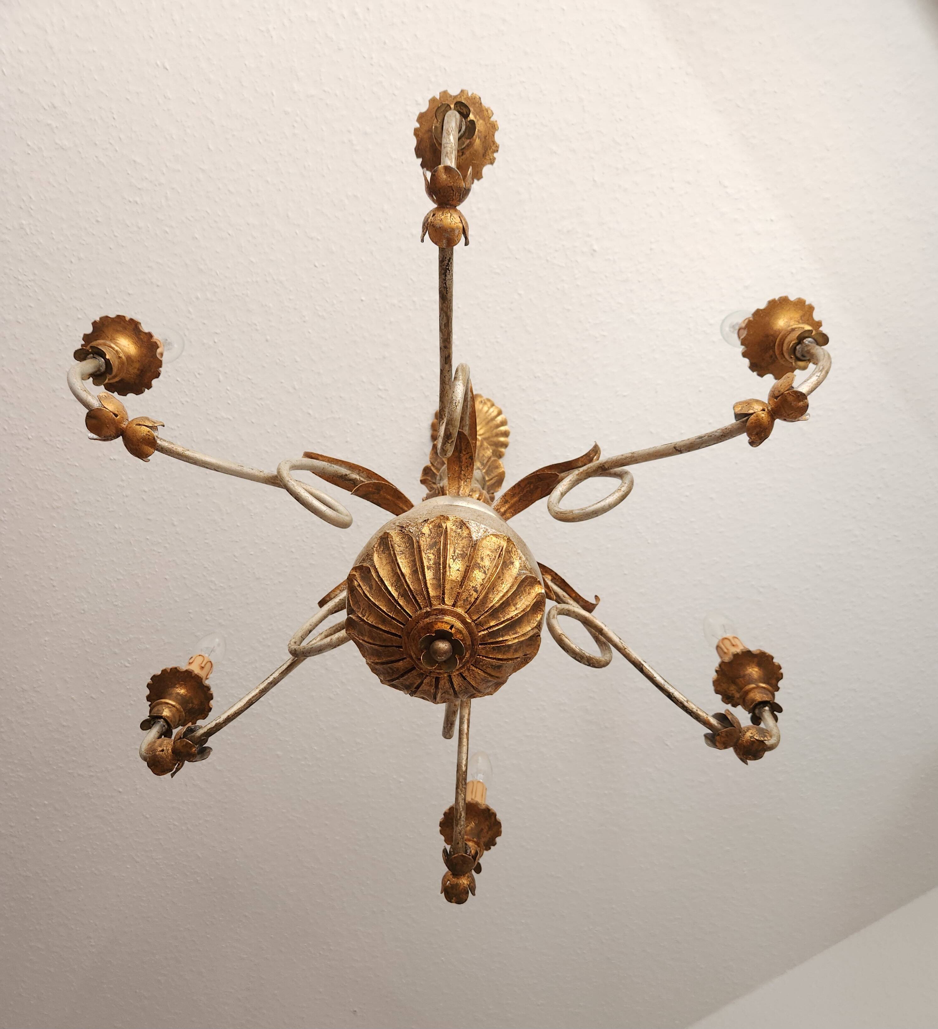 Antique gilded silver chandelier Florentine Rococo Louis XV Italy