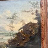 Oil on canvas "Seascape and Mountains" 19th century