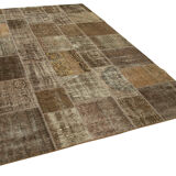 Hand-knotted turkish vintage 198 cm x 300 cm brown patchwork carpet
