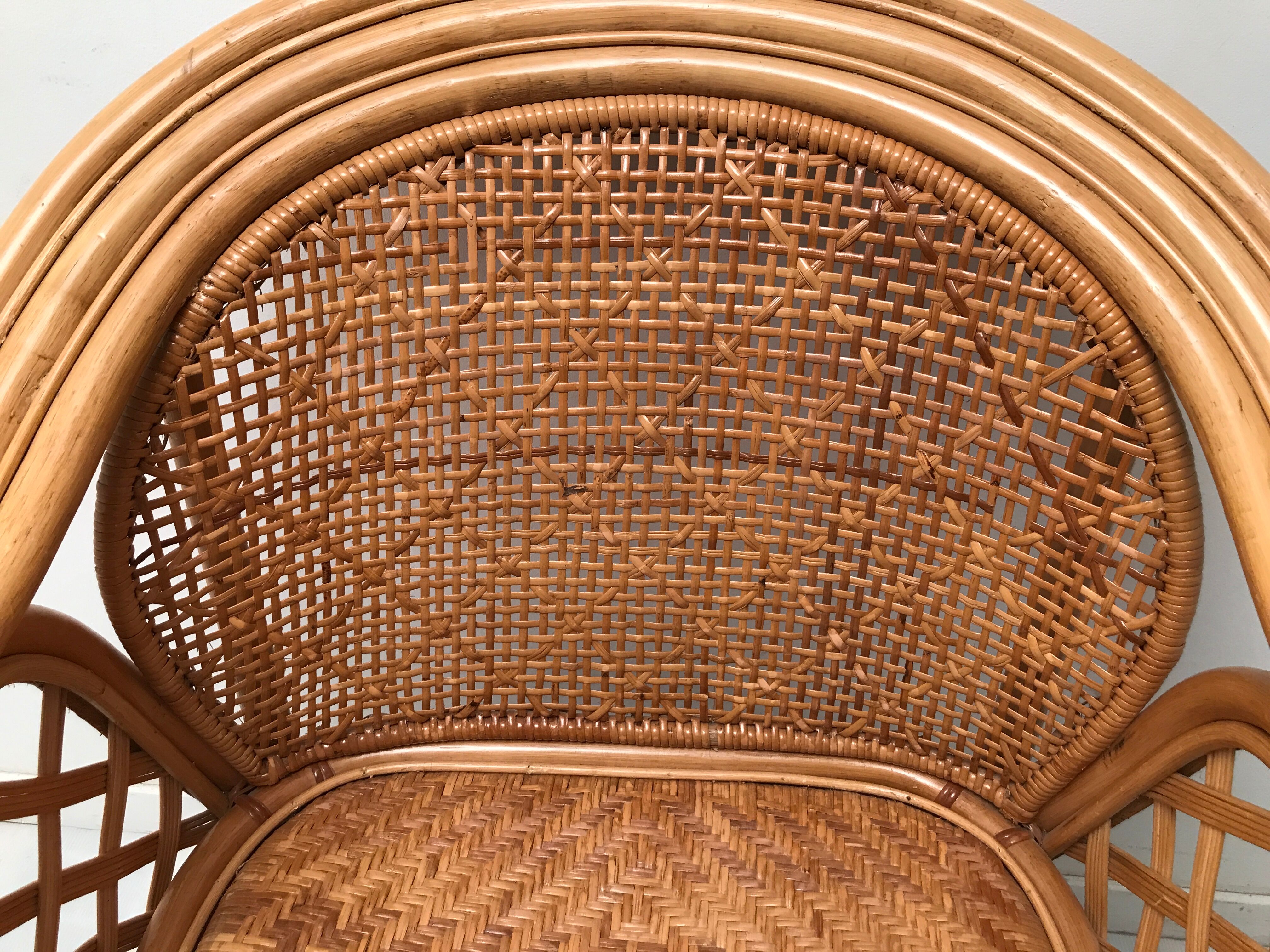 Canning rattan chair and vintage foot rests