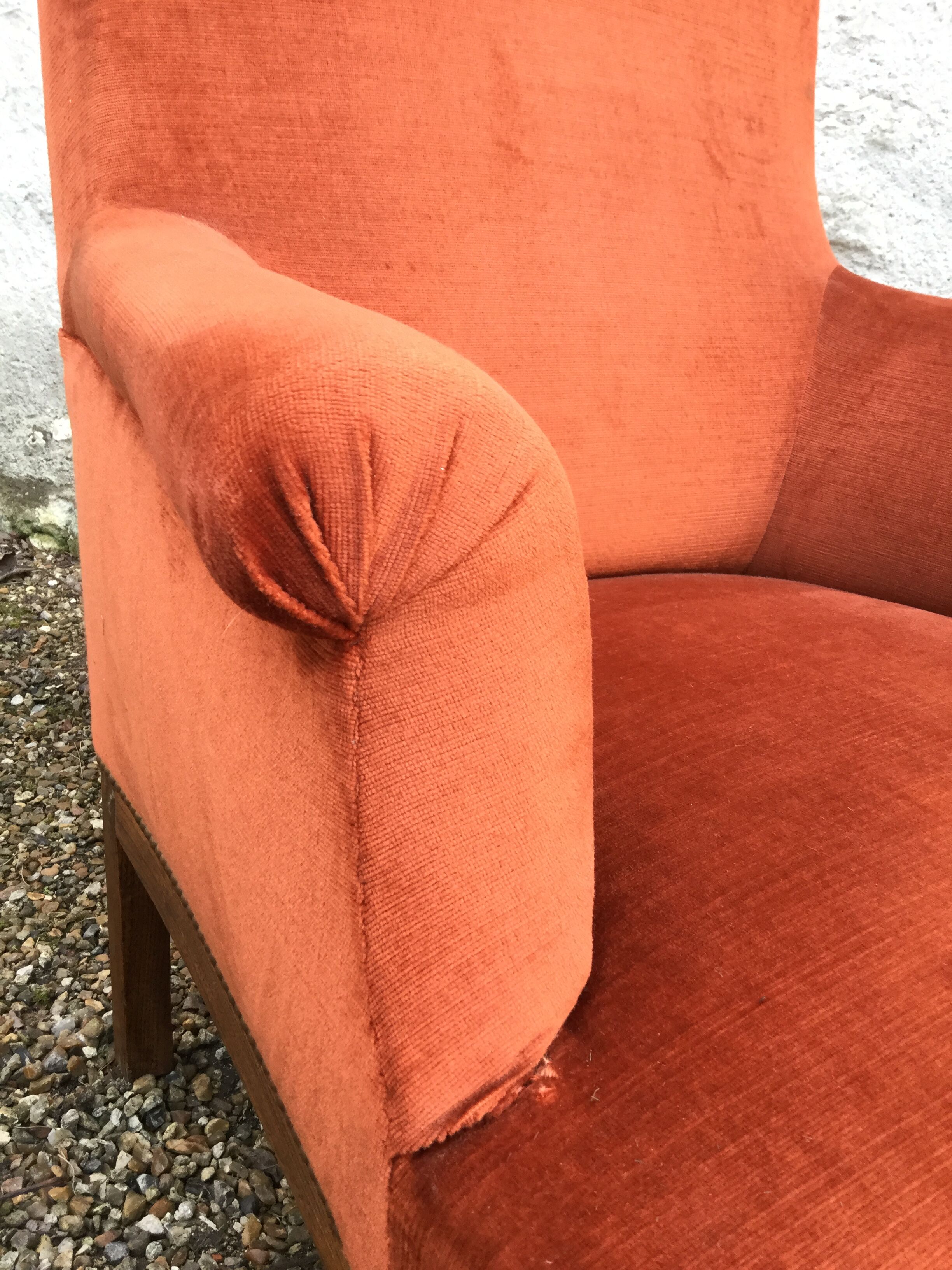 Fauteuil velours terracota