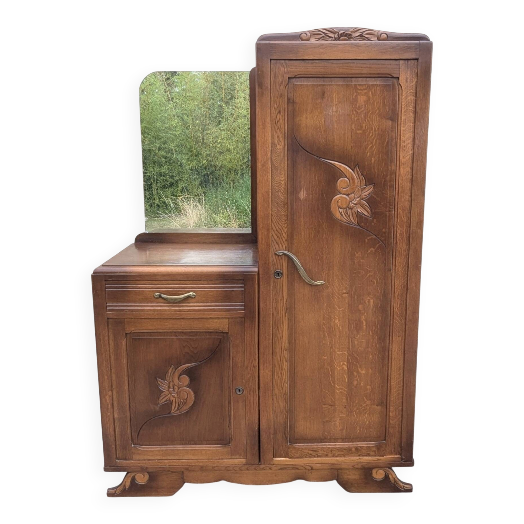 Armoire coiffeuse Penderie Miroir asymétrique Art Nouveau chêne 1916