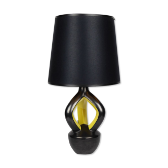 Vintage black and yellow Vallauris ceramic lamp 1950