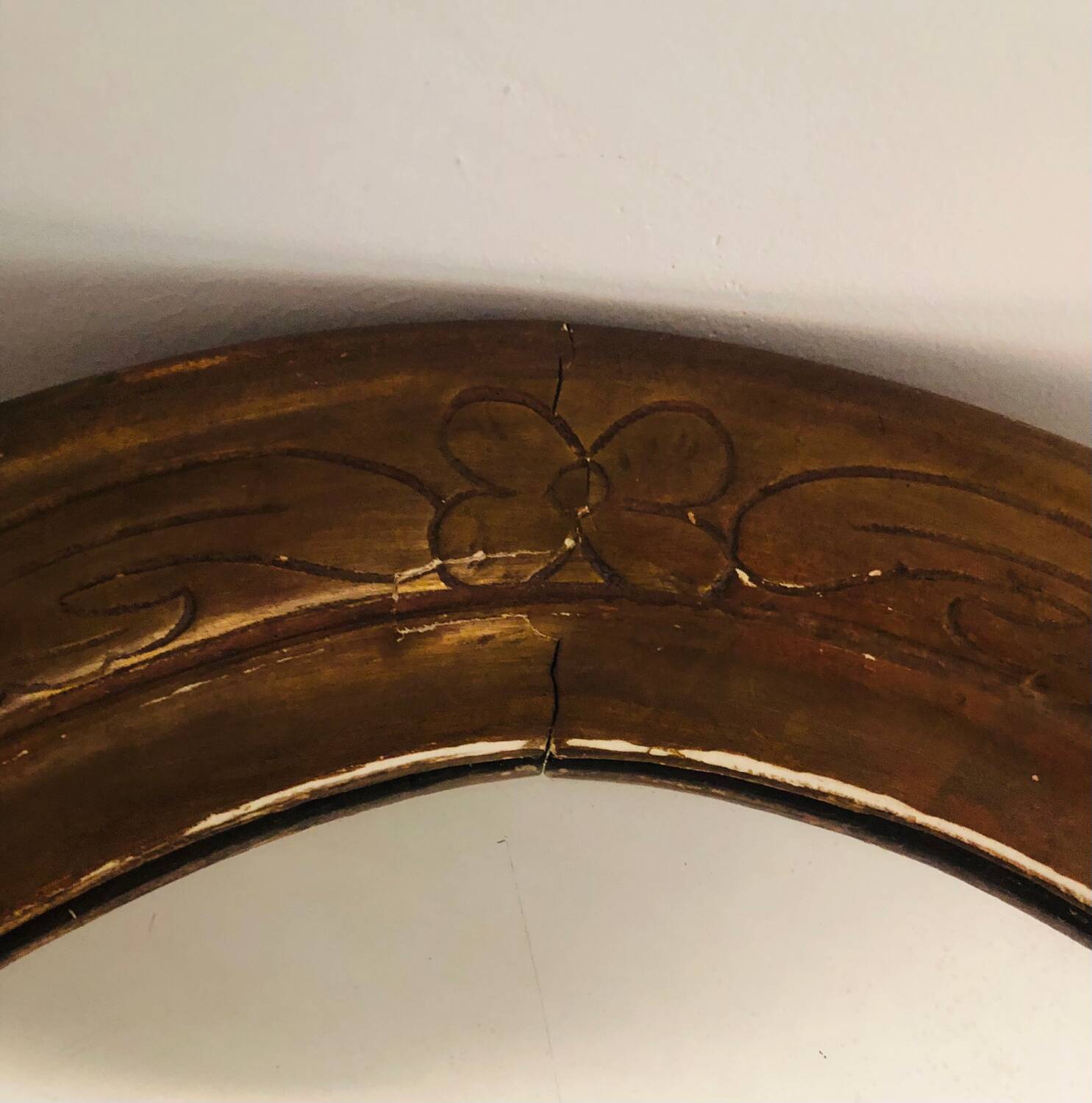 Old art deco oval wooden mirror