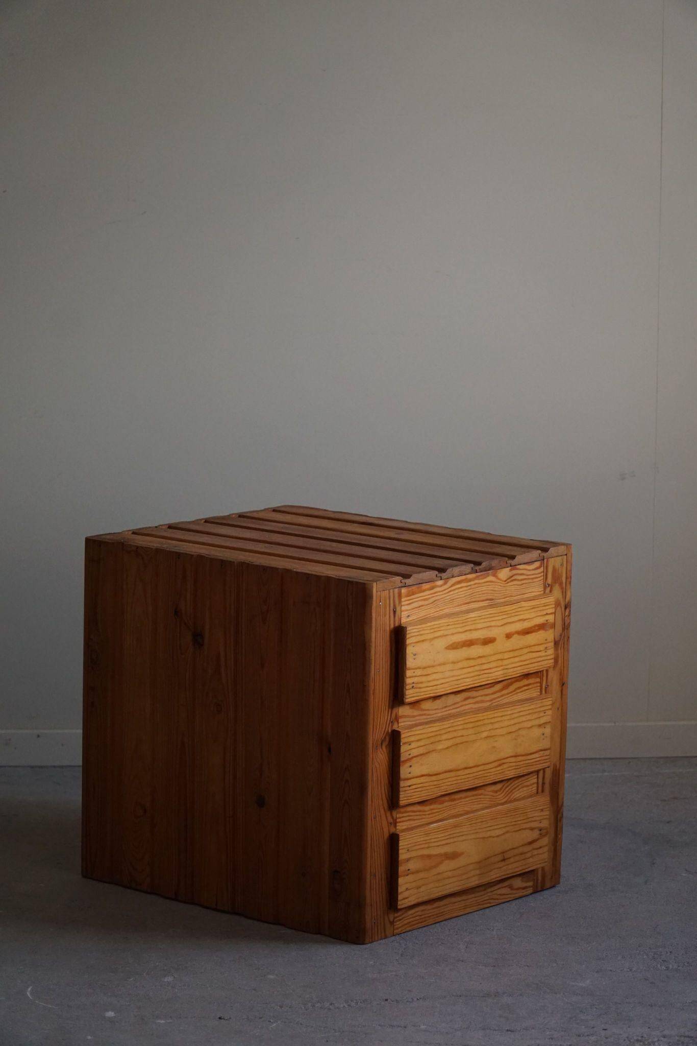 Free-standing primitive pine commode, mid-century Swedish, 1950s.