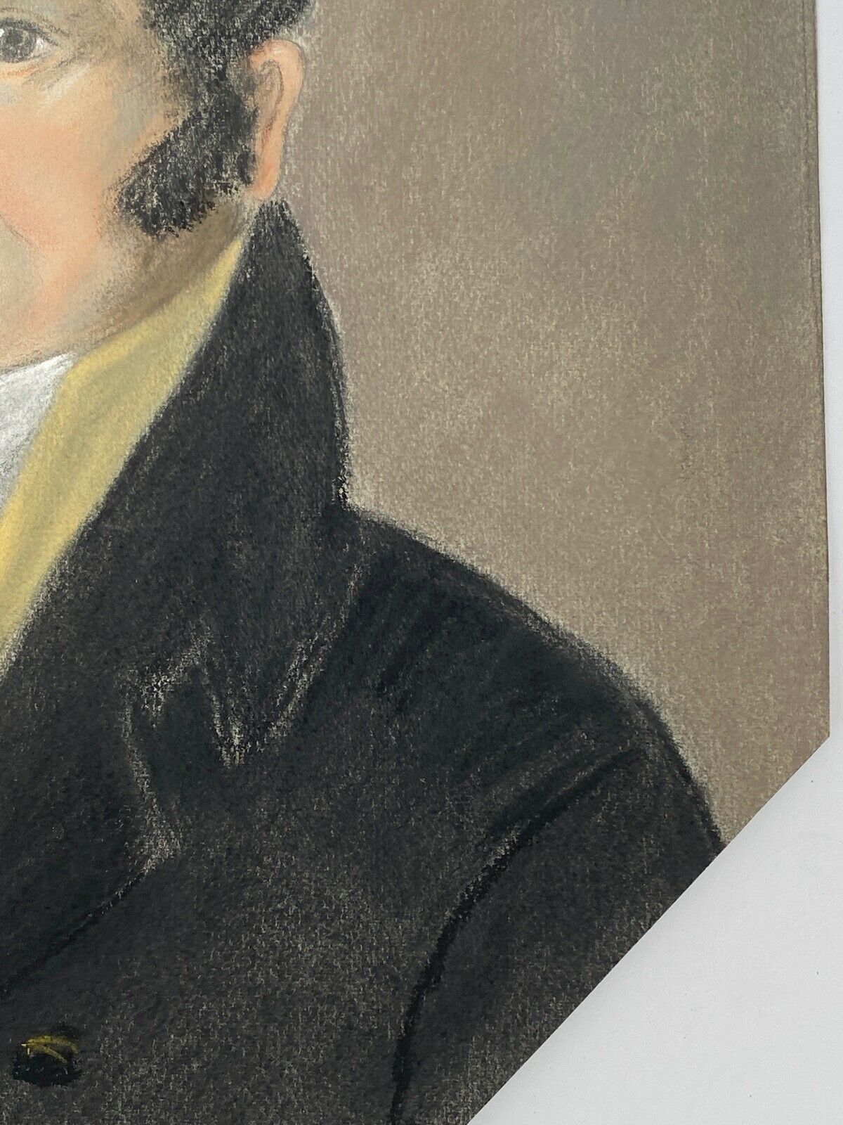 Watercolor on paper portrait man frock coat oval frame dore