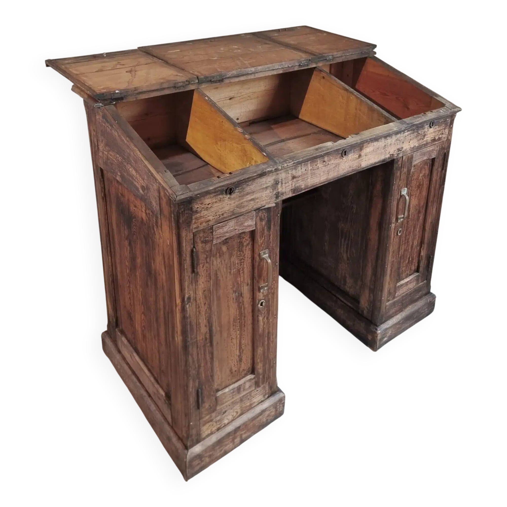 Antique French pine desk – 1880, bar/counter unit with drop-leaf compartments – 65×120×106 cm