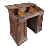 Bureau ancien en pin français – 1880, meuble bar / comptoir avec compartiments à abattants – 65×120×106 cm