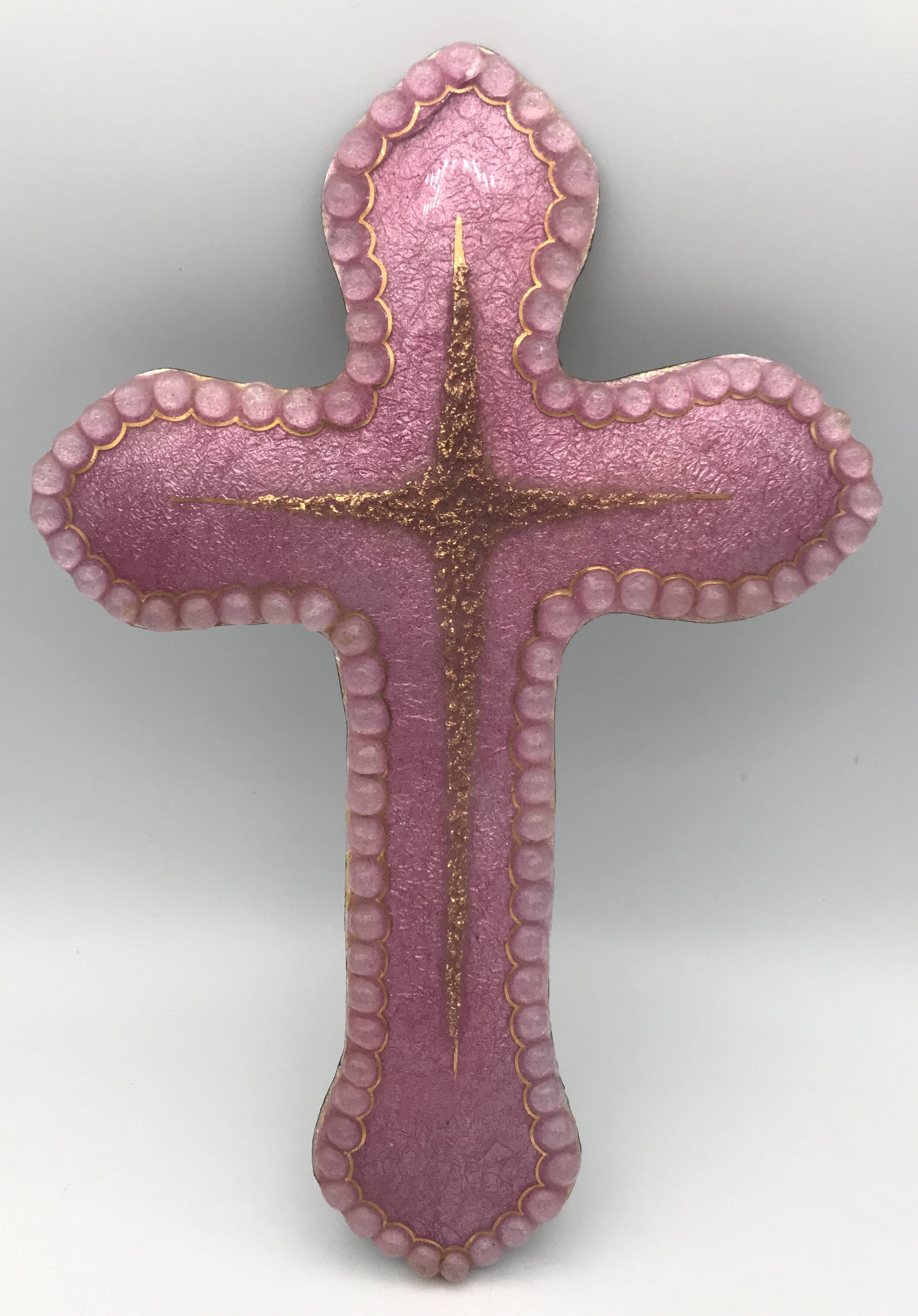 Religious wall cross in artistic enamel on silver signed P.BONNET, Limoges