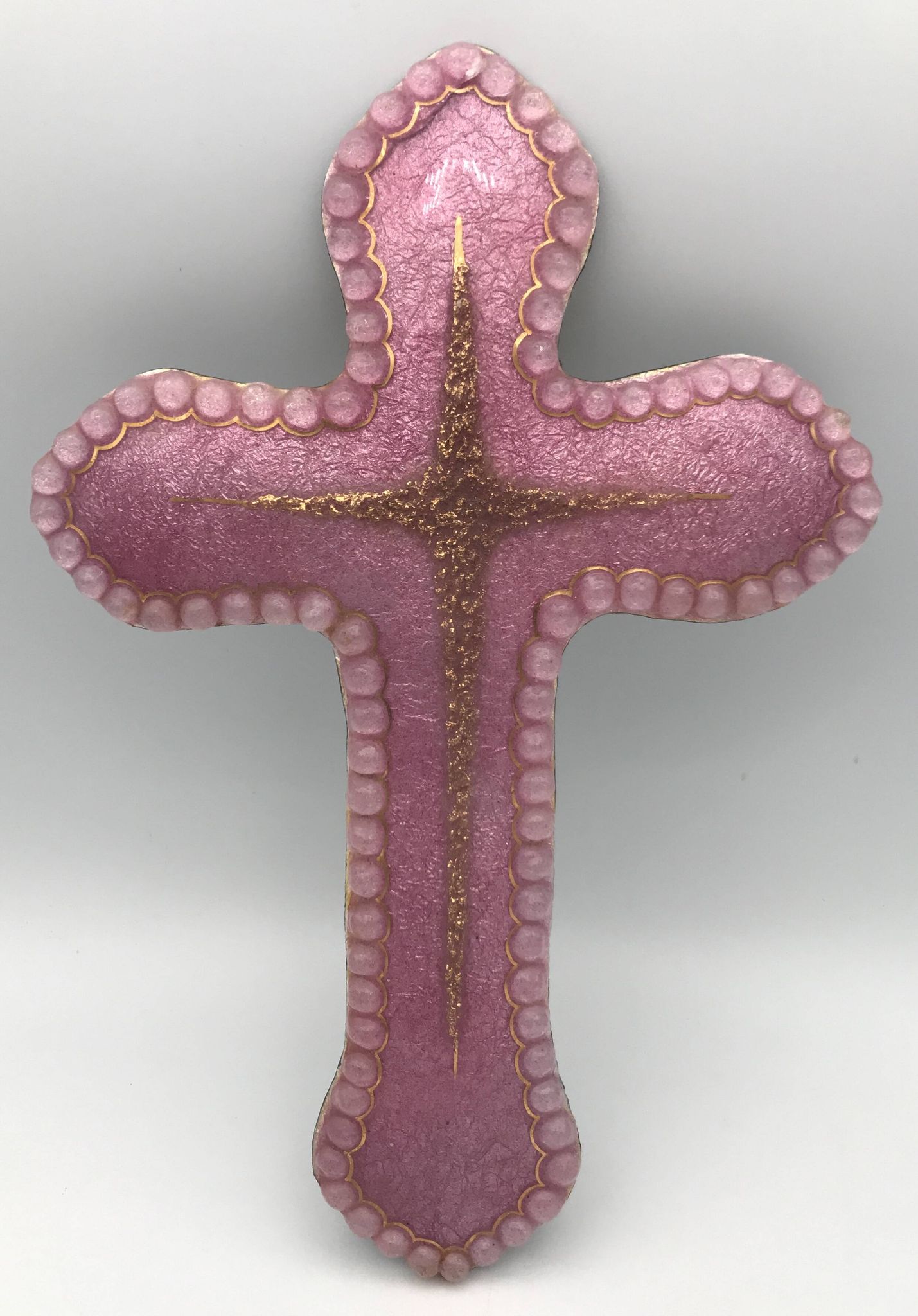 CROIX religieuse murale en émaux d’art sur argent signé P.BONNET, Limoges