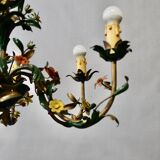 Chandelier with 6 arms of flower lights in painted sheet metal