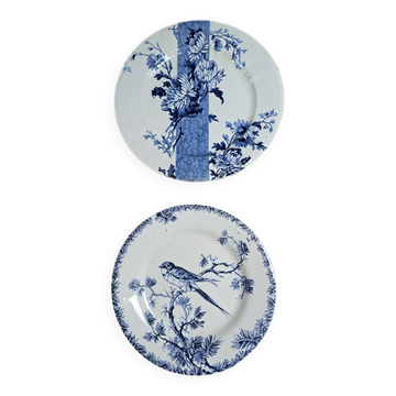 Lot deux assiettes plates Gien ton bleu