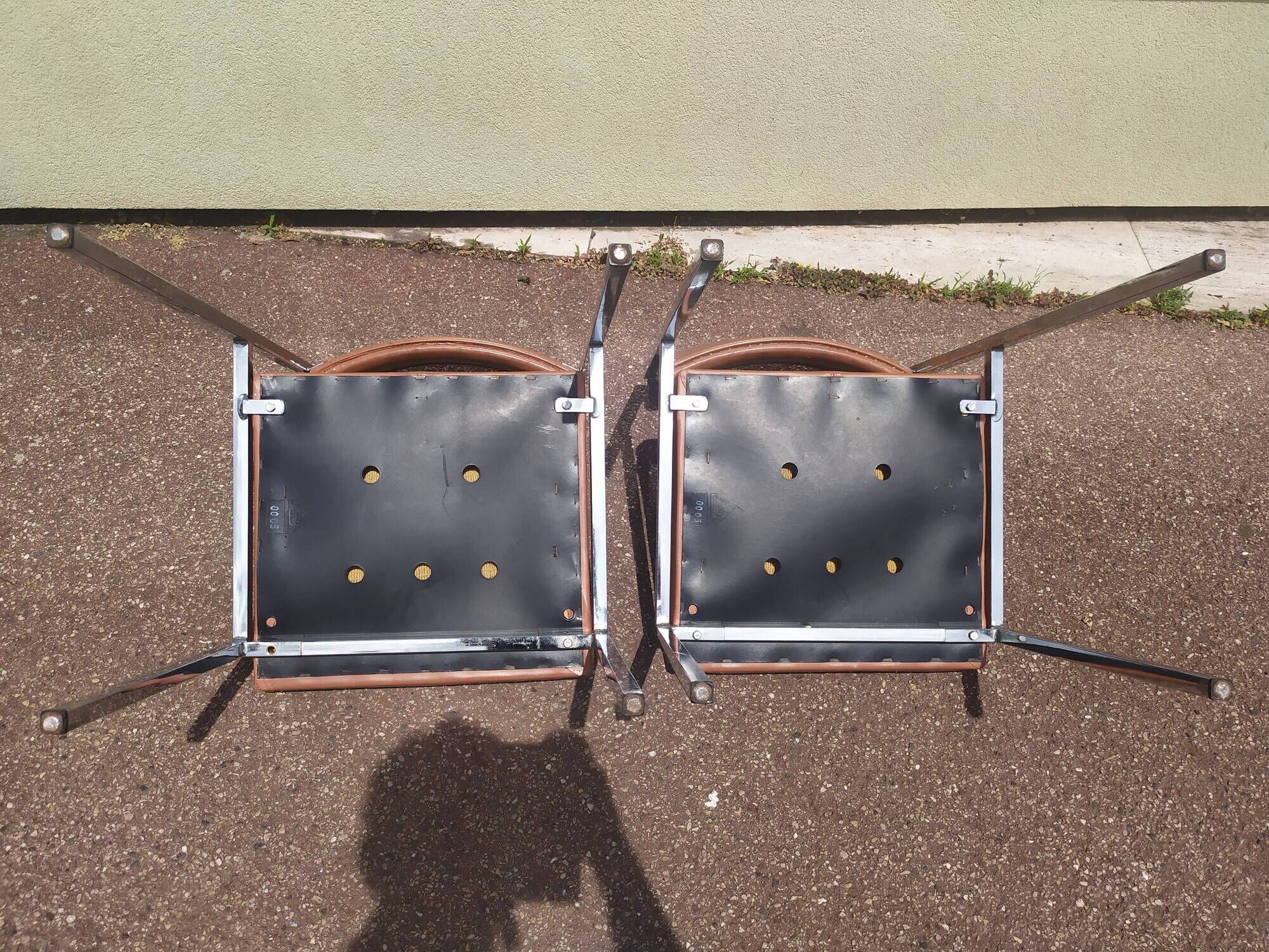 Pair of office chair oem strafor vintage 1960 - chrome skaï brown