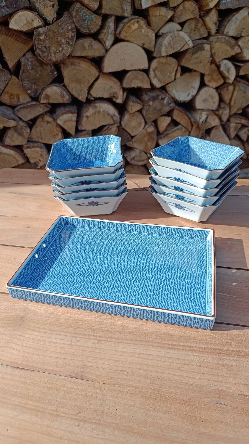 Asian set of platter and ten ramekins