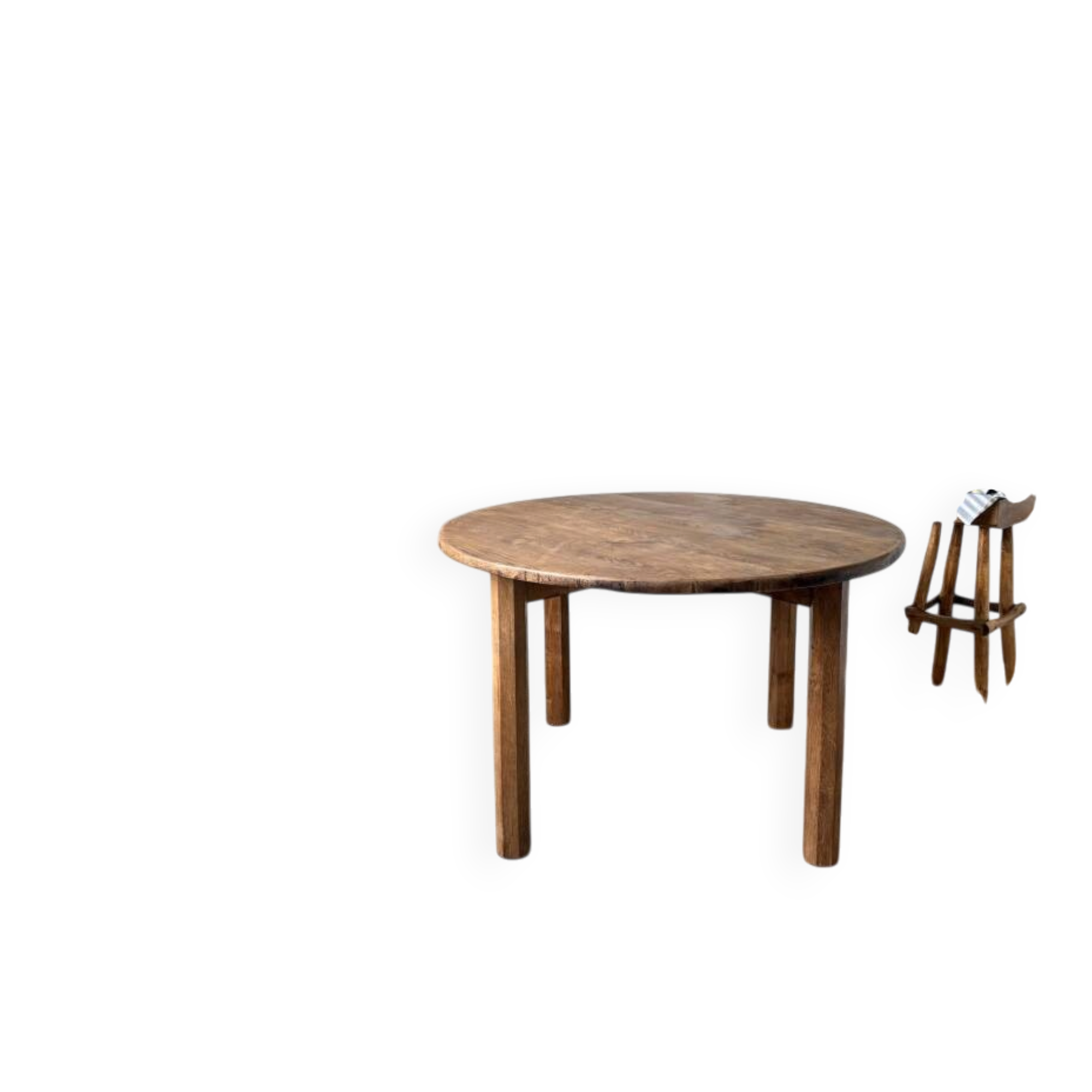 Brutalist round table in solid oak, 1950s.