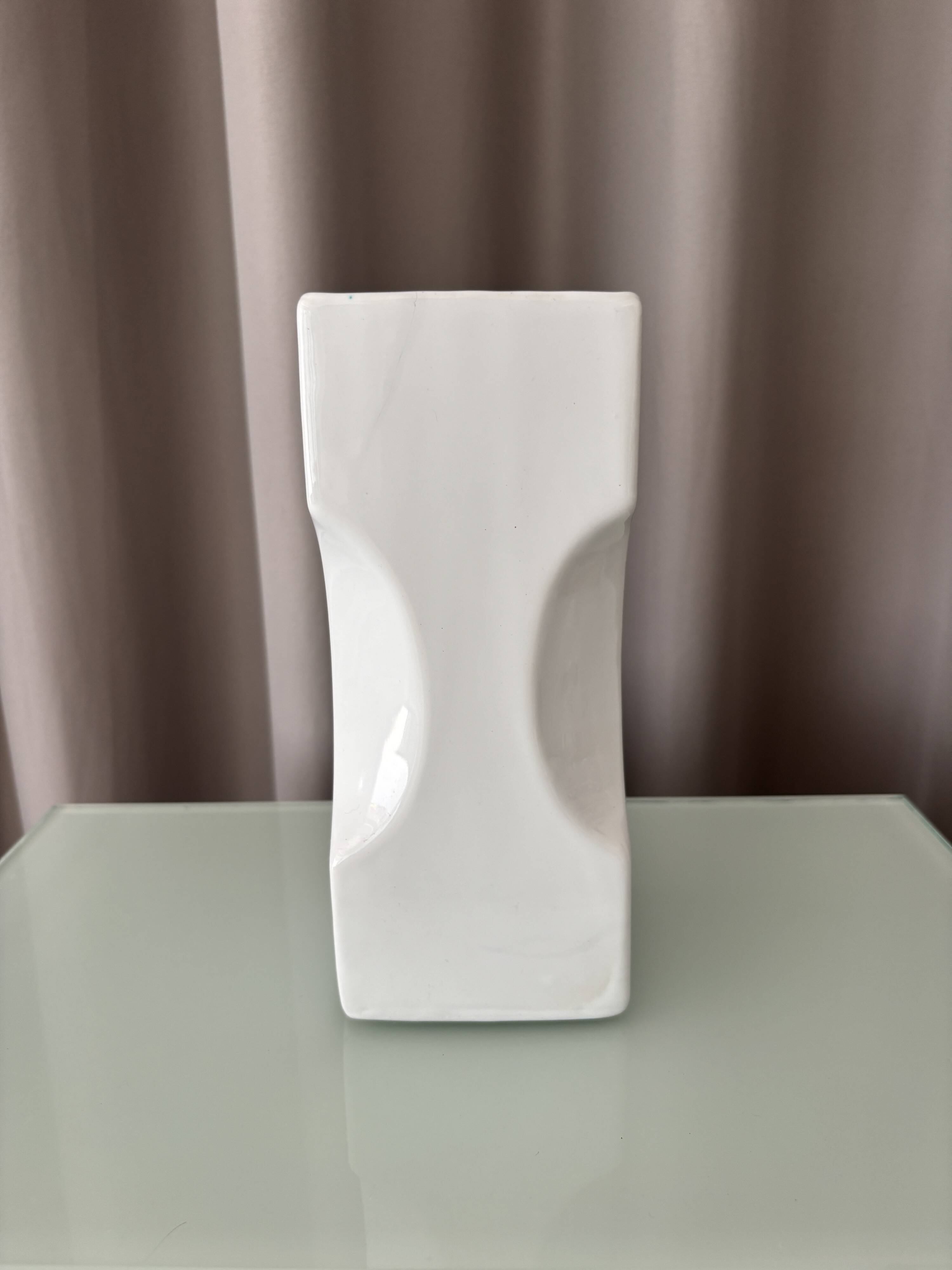 Vintage Sculptural White Ceramic Vase | Postmodern / Memphis Style