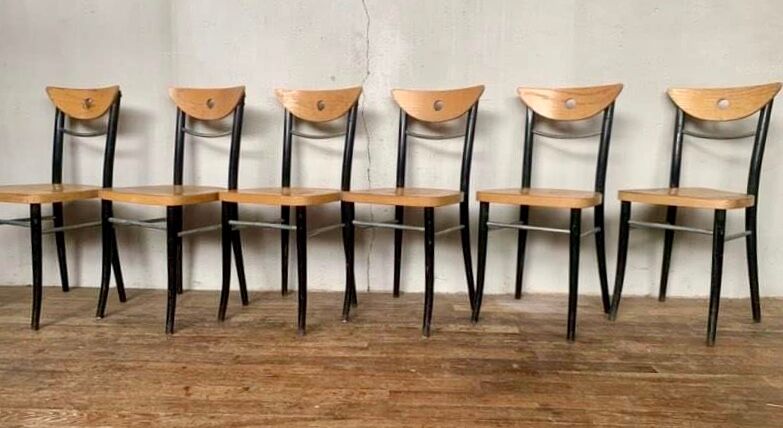 Series Set of 6 vintage bistro chairs in curved wood
