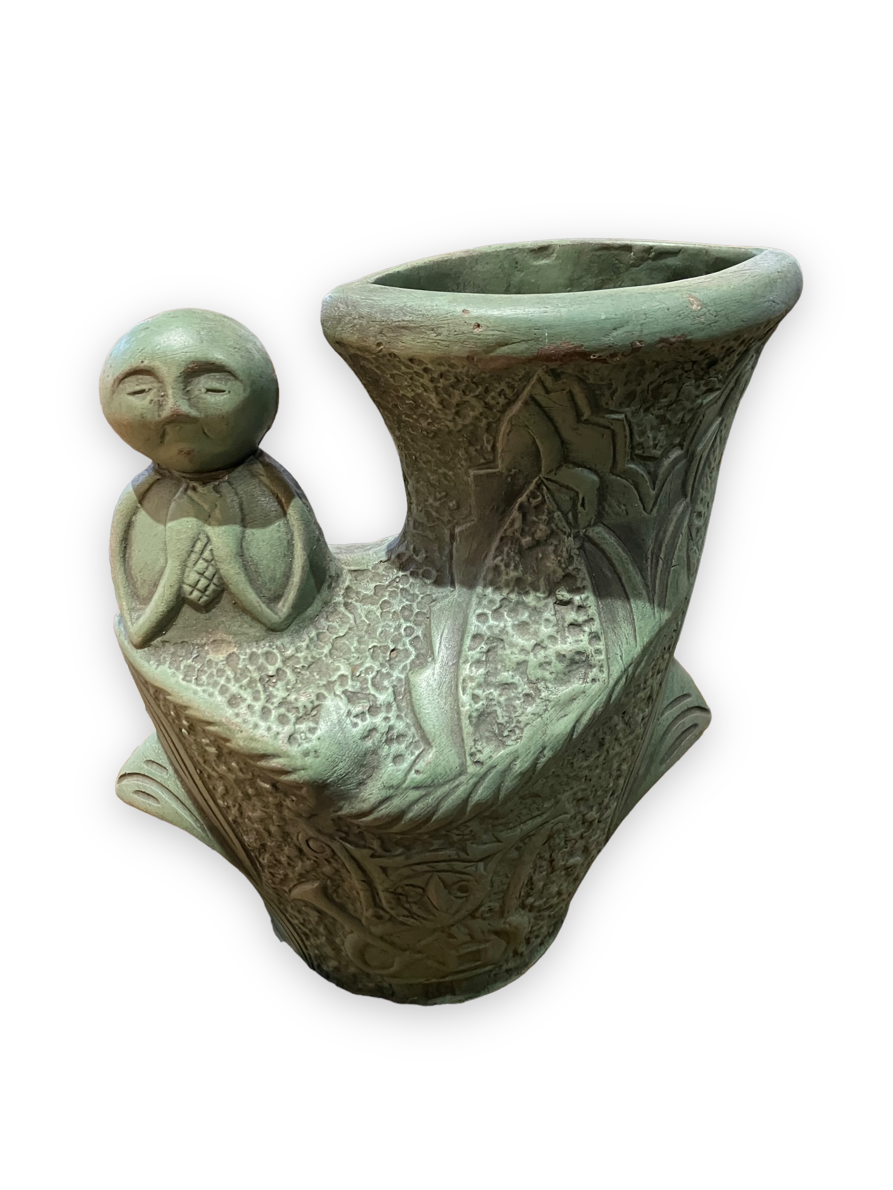 Ethnic anthropomorphic vase in patinated terracotta