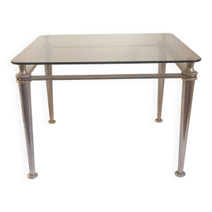 Table basse acier et verre trempé Années 70