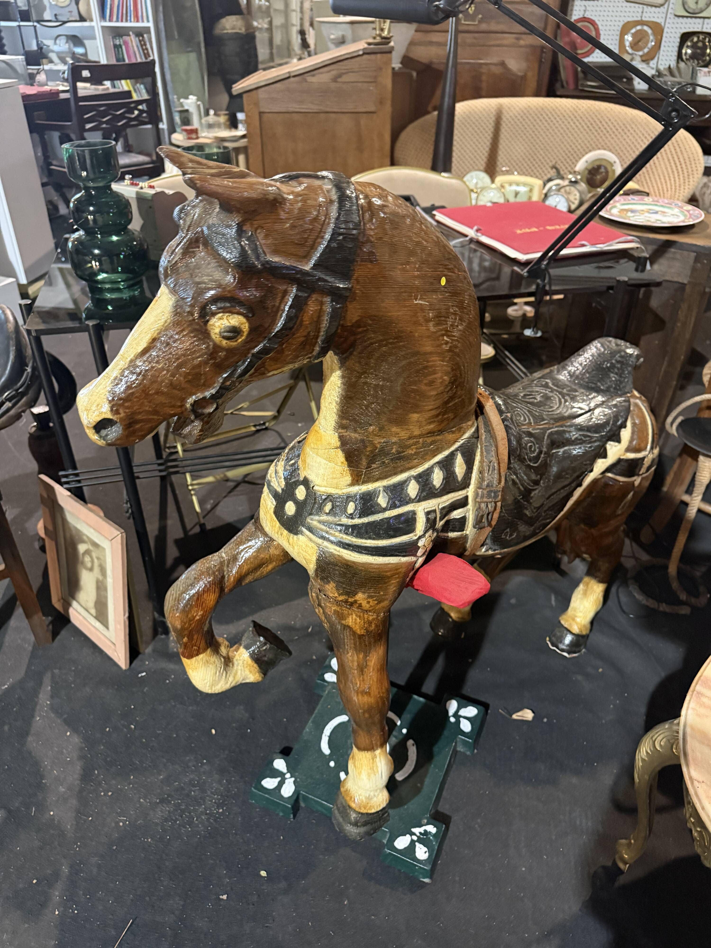 Carousel horse / decorative wooden horse, carved and varnished.