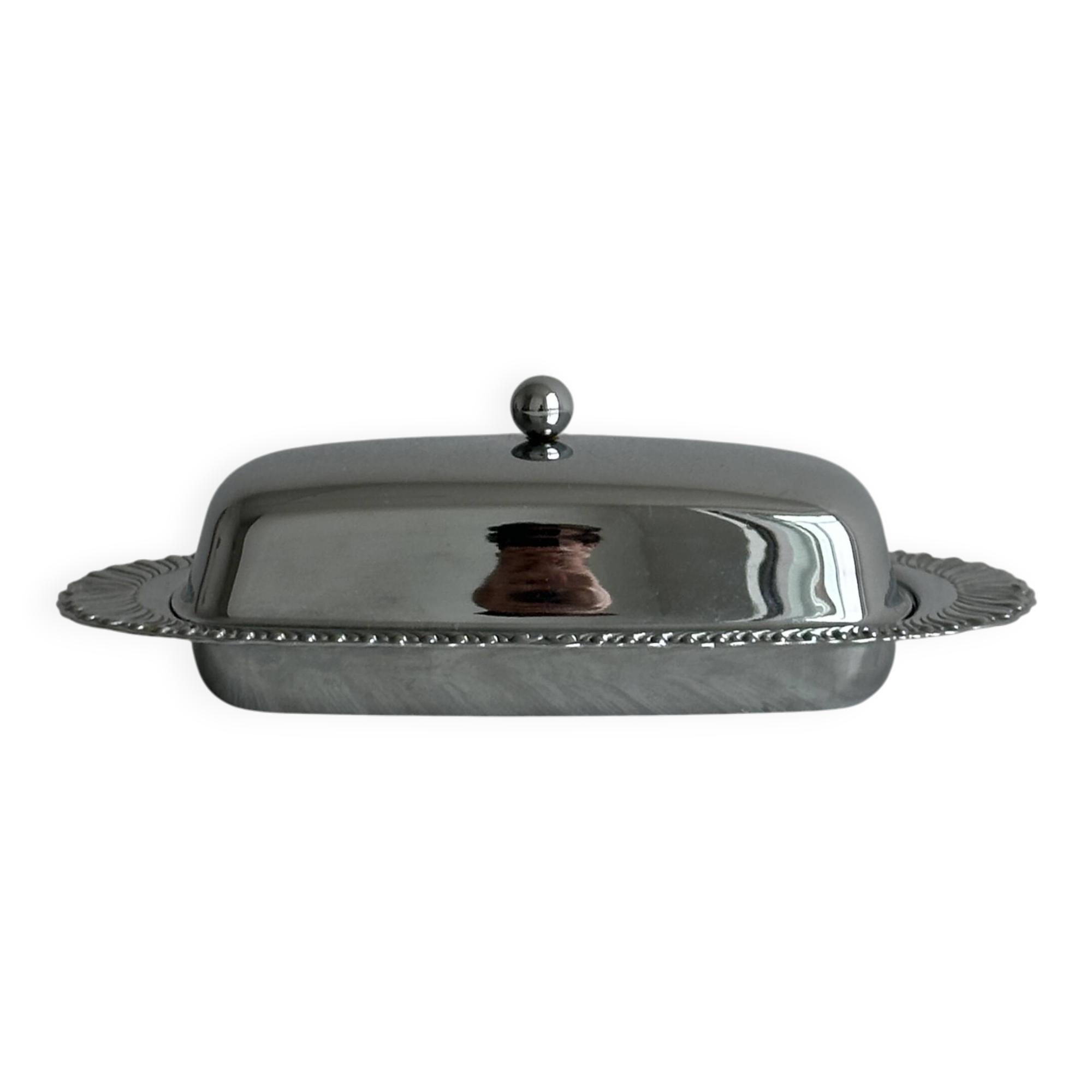 Metal butter dish with glass tray