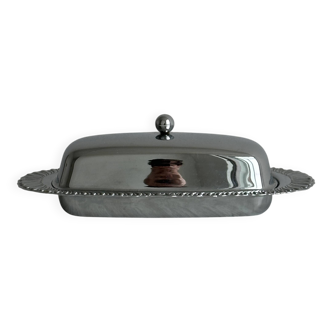 Metal butter dish with glass tray