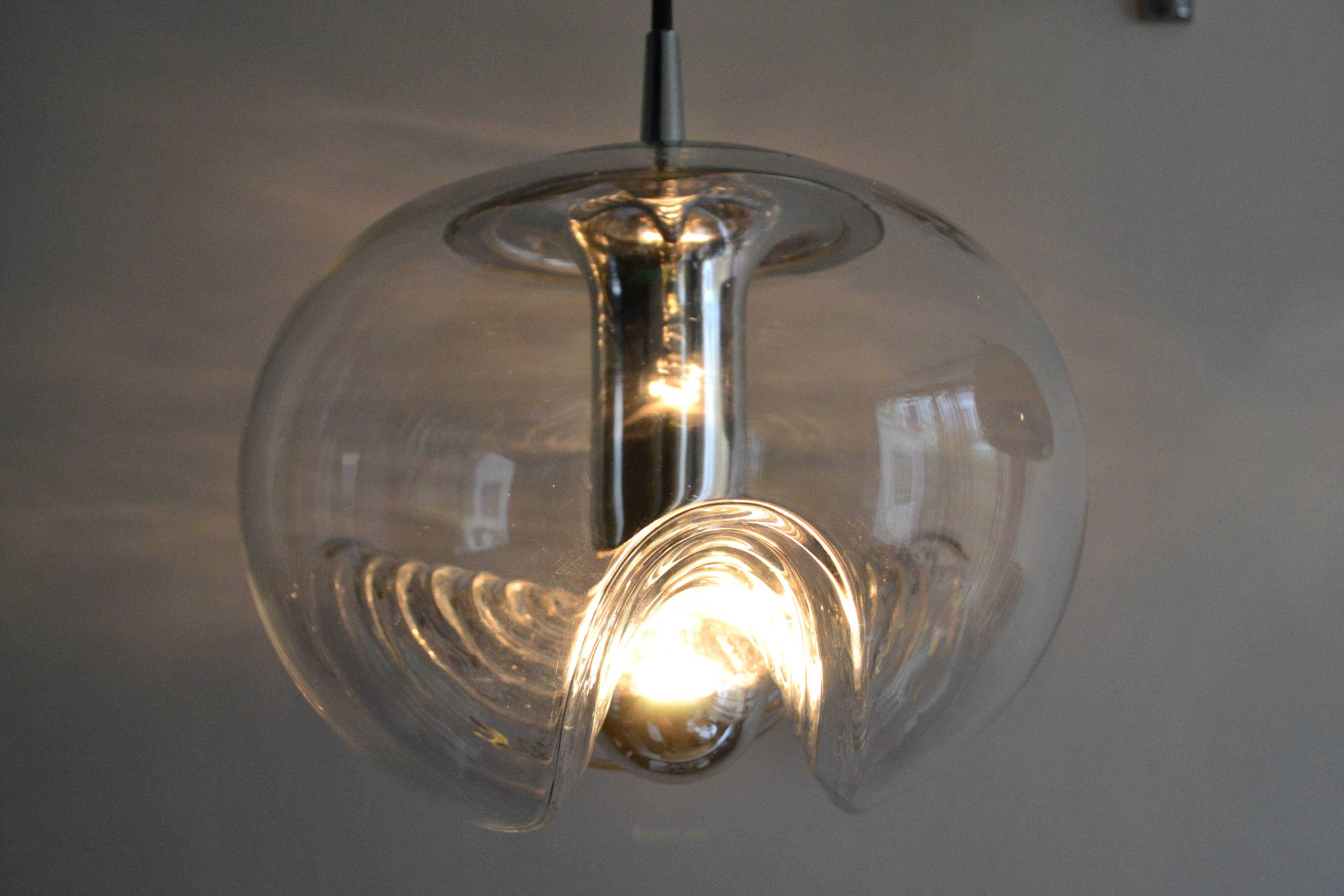 Peill & Putzler "wave" suspension, glass and chrome from the 60s/70s.