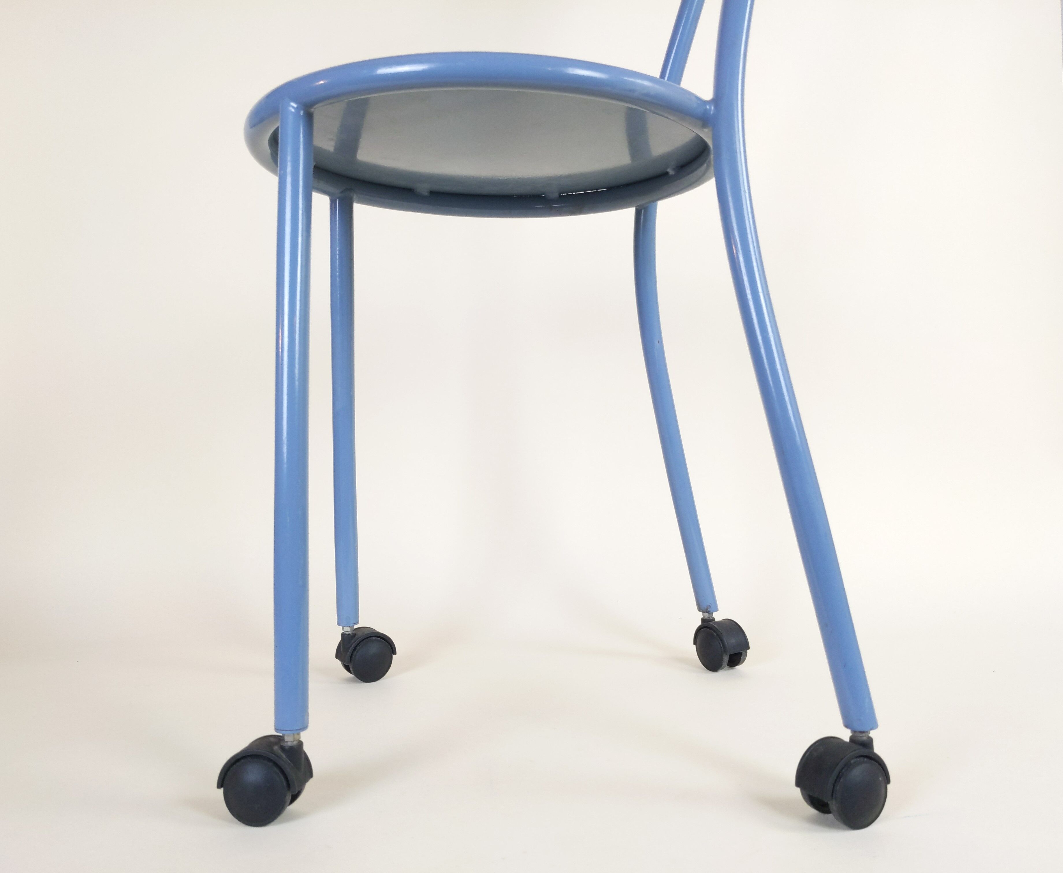 Postmodern memphis style blue enamel pointed chair
