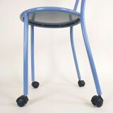 Postmodern memphis style blue enamel pointed chair