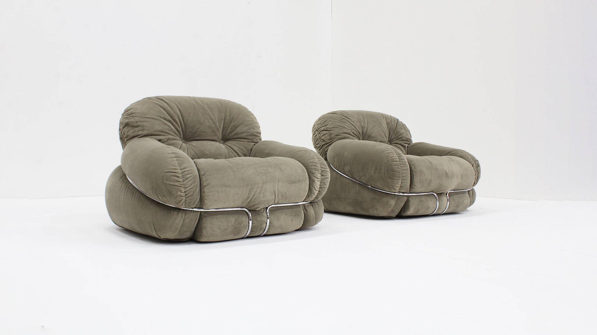 Vintage Adriano Piazzesi Okay armchairs 1970s Italy, set of 2