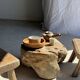 Small stool, rectangular accent stool in solid teak wabi-sabi H26.