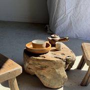 Small stool, rectangular accent stool in solid teak wabi-sabi H26.