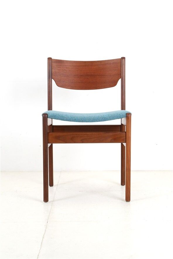 Reupholstered mid-century teak chair / Danish modern design / wool felt / 1960s