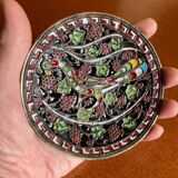 Byzantine bowl G. Halkides in cloisonné enamel on bronze & copper with peacock motif