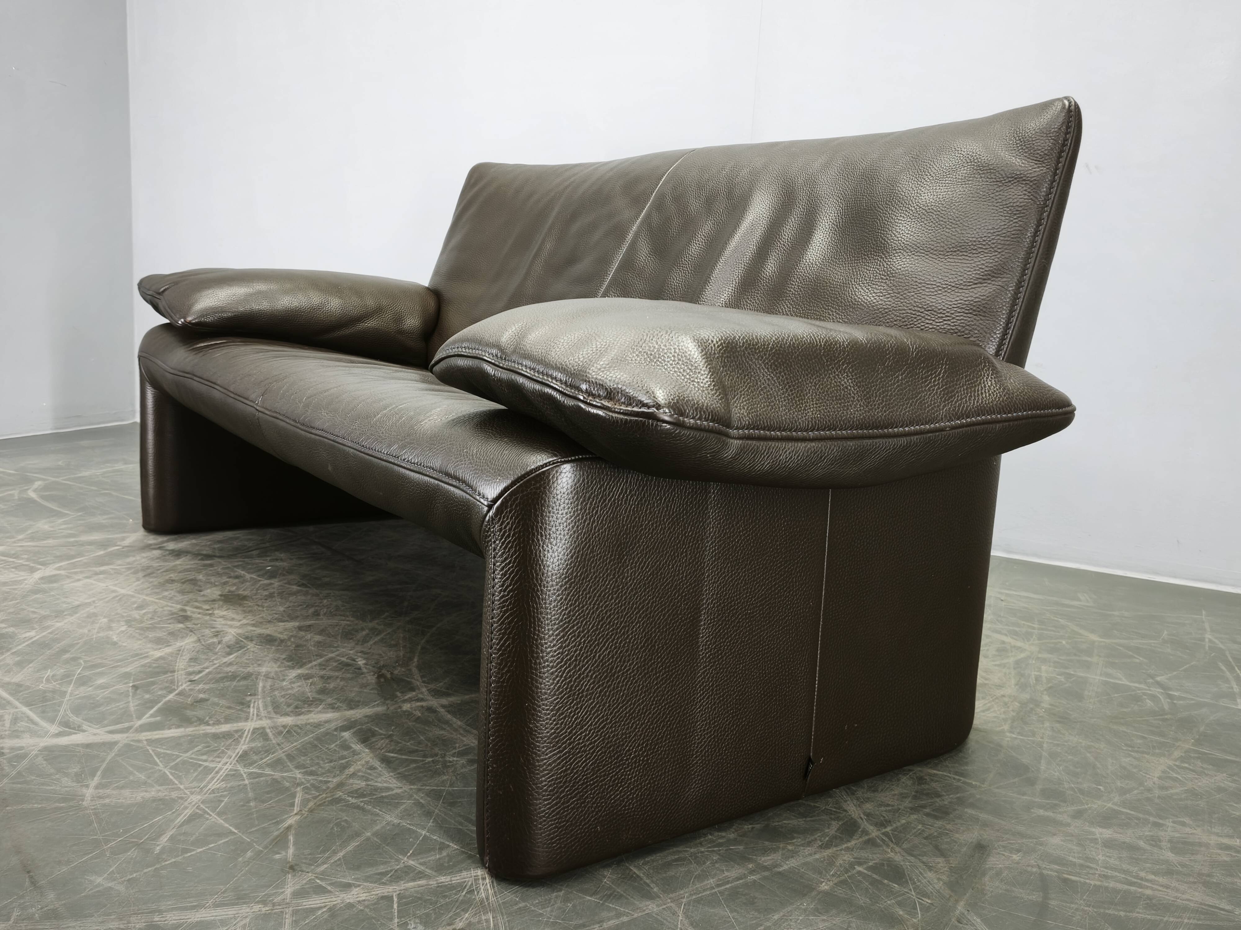 Jori Dark Brown Leather Two Seat Sofa, Belgium, 1990s