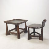 Ensemble de chaise et de table en bois du milieu du siècle, années 1950