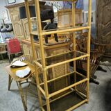 Bamboo and smoked glass bookcase shelf circa 1970