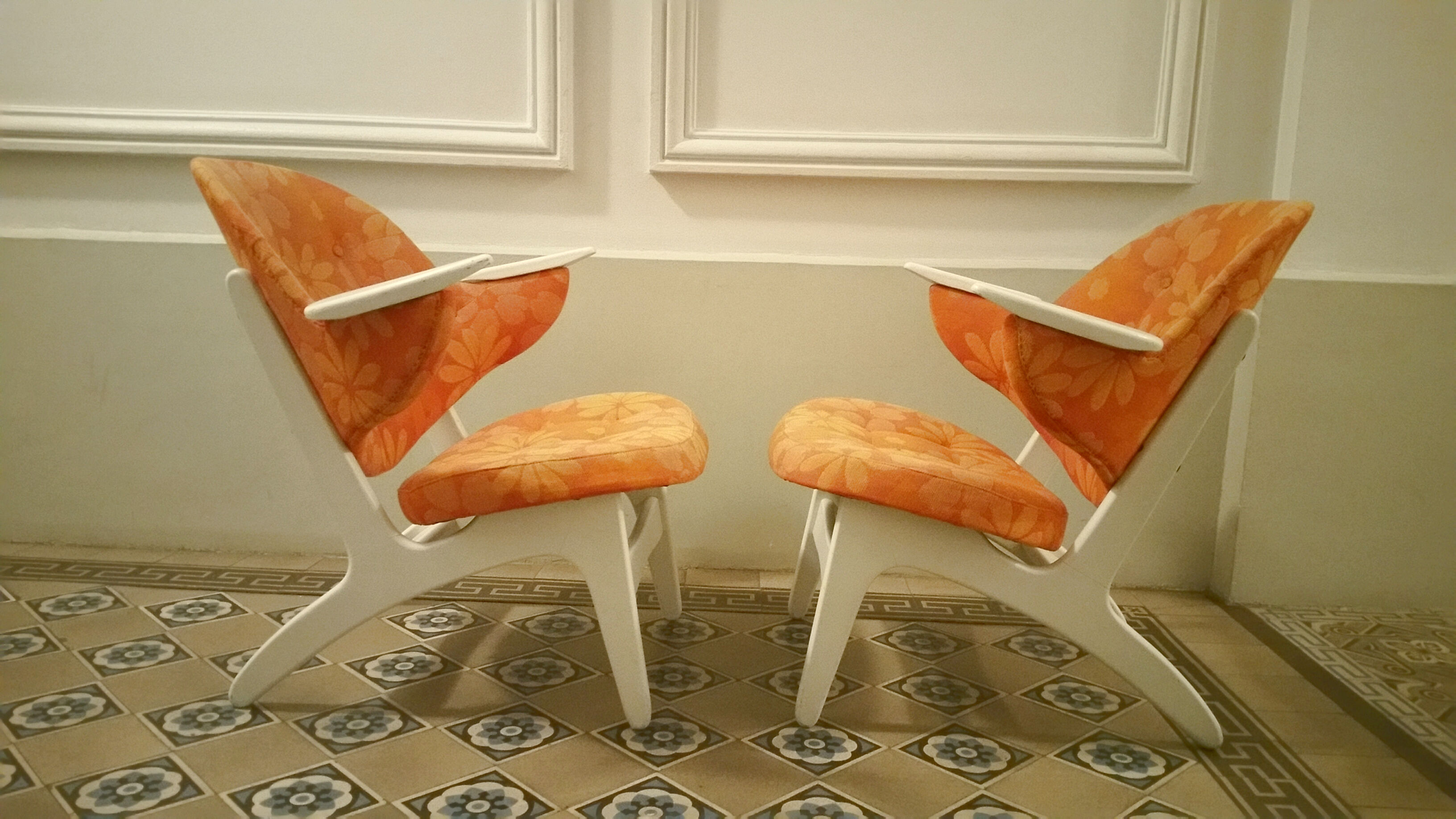 Chair Danish cocktail of Carl Edward Matthes Scandinavian vintage 50/60s orange