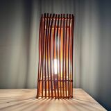 Cube lamp in vintage wood and wicker