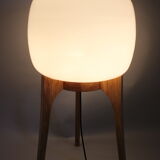 1970s upcycled glass and oak lamp