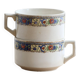 Tasses à chocolat terre de fer ivoire - Décor frise polychrome