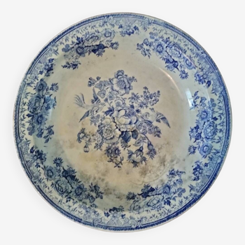 Hollow dish decorated in floral blue monochrome and fittings