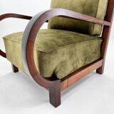 Pair of art deco beech wood armchairs, 1930's, newly upholstered