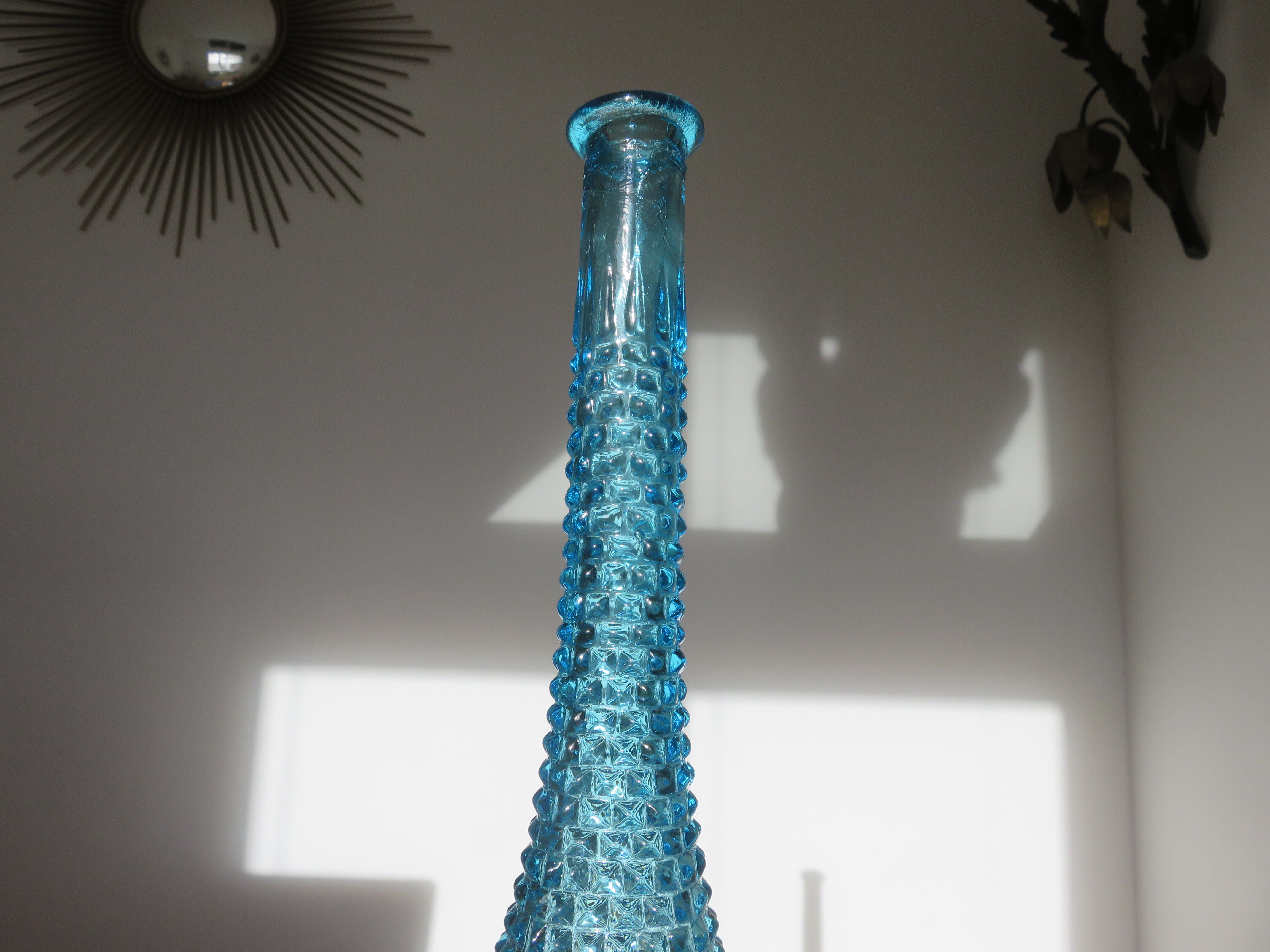 Bottle decanter Empoli Italy diamond tip glass 60 years 70