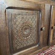 Vintage low sideboard in carved solid oak, Basque style.